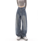Korean Fashion Y2k Retro Wide Leg High Waist Straight Streetwear Style Blue Jeans Pants Women'S Baggy Denim Trouser Lady Clothes
