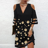 Getadme-Dress Women Elegant V Neck Summer Off Shoulder Lace Mesh Patchwork Mini Dress Female Loose Print Beach Short Dress