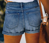 Women Fashion Ripped High Waisted Rolled Denim Shorts Vintage Hole Summer Casual Pocket Short Jeans Ladies Hotpants Shorts 2022