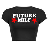 Getadme Stars Print T-shirts Fashion Casual O Neck Short Sleeve Crop Tops Y2K Summer Sexy E-girl Baby Tee Women Clothing
