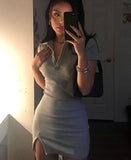 Hugcitar  Short Sleeve Slit Sexy Mini Dress Summer Women Fashion Streetwear Outfits Cute Solid Y2K Party Clothing