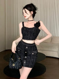 Getadme High Street Small Fragrance Tweed Two Piece Set For Women Vest Tops + Bodycon Skirt Suits Summer HotSweet Sexy 2 Piece Outfits