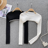 Getadme Elegant Sweet Long Sleeve Hollow Out Knit Pullover Korean Fashion Casual Sweater Autumn Winter Women Knitwear Crop Tops