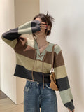 Getadme-Autumn Winter Vintage Fashion Striped Jumper Woman Long Sleeve Loose Jerseys Cropped Sweaters Thick Basic Tops Knitwear New