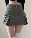 HEYounGIRL Kawaii Women Solid Cargo Mini Skirt Preppy Style High Waist Casual Jeans Tennis Skirts Korean Street Y2K Short Skirt