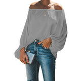 Simple Style Solid Color Off The Shoulder Tops Women Lantern Long Sleeve T-Shirt Female Fashion Loose Sweet Casual Commuter Tees