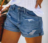 Women Fashion Ripped High Waisted Rolled Denim Shorts Vintage Hole Summer Casual Pocket Short Jeans Ladies Hotpants Shorts 2022