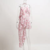 Getadme-Elegant Party Dresses Y2k Sexy Halter Sleeveless Robe Floral Print Ruffle Vintage Midi Dress New Arrival Vestidos