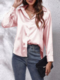 Spring Satin Shirt Women Loose Button Up Blouse Shirt Ladies Imitation Silk Long Sleeve Shirt For Women