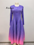 Getadme-Maxi Pleated Gradient Fashion Women's Long Dress Loose Round Neck Long Sleeve Long Casual Party Vestido Summer New