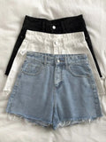 Korean High Waist Raw Edge Denim Shorts Women Summer Basic Button Pocket Jean Shorts For Women All-match Streetwear Denim Short