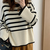 Women Striped Loose Warm Sweater O-Neck Long Sleeve Thicken Knitted Pullovers Casual Sweater For Women 2023 Autumn Winter