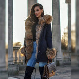 Getadme Winter Hooded Thick Natural Real Raccoon Fur Collar Placket with Cuffs Down Jacket Woman Parkas Long Puffer Coat