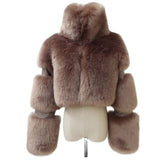 Getadme Winter  Women's Short Faux Fur Jacket Turn-down Collar Warm Patchwork Fur Ladies Faux Fox Fur Coat Fluffy Jacket Streetwear