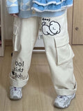 Getadme Harajuku Kawaii White Corduroy Pants Sweet Cartoon Embroidery Wide Leg Cargo Trousers Oversized Japanese Style Pantalon