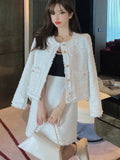 Getadme- New Autumn Winter Vintage Tweed Two Piece Set Women Woolen Short Jacket Coat + Skirts Sets Small Fragrance 2 Piece Suits