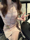 Sexy Strap Y2k Mini Dress Women Pink Korean Style Party Dress Office Lady Sleeveless Fashion Dress Slim Design 2023 Summer Chic