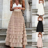 New Summer Long Skirt Layered Ruffles Design Elegant Maxi Dress Office Women Commuting Party Attire