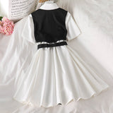 Getadme Vintage Gothic Shirt Dress Sets Women Harajuku Black Bandage Vest Short Sleeve High Waist Dress Summer