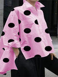 Getadme Fashion Polka-Dot Buttons Shirts Women's Side Split Lapel Long Sleeves Blouse Women Casual Simple Commuter Office Ladies Shirts