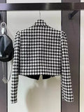 Luxury Brand Houndstooth Vintage Tweed Jacket Coat New Autumn Winter Fashion High Street Small Fragrance Woolen Short Outerwear