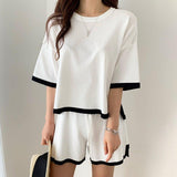 Getadme- summer short-sleeved new T-shirt net red suit knitted ins wind shorts two-piece suit women