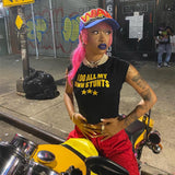 Vintage clothes Y2K Aesthetic Kawaii Letter Print Baby Tees Summer E-girls Slim Crop Tops 2000s Streetwear Goth Short Sleeve EMO