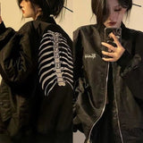 Vintage Skeleton Outline Jacket Hip Hop American High Street Casual Baseball Jacket Flight Jacket Y2K Couple Sports Cardigan