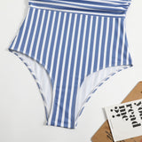 Getadme Striped One Piece Swimsuit Vintage Swimwear Women V-neck Bathing Swimming Suit Female Summer Beachwear Bodysuit