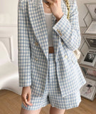 TRAF Women Fashion Houndstooth Double Breasted Tweed Blazer Coat Vintage Long Sleeve Flap Pocket Female Outerwear Chic Veste