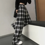 Getadme-autumn Women's Plaid Pants Harajuku Streetwear Hip Hop Wide Leg Trousers Female Teens Loose Casual Straight Pants