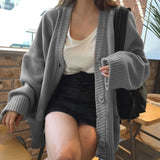 Pull d'automne pour femme Getadme - Cardigan vintage en maille à col V, style coréen, coupe ample, couleur unie