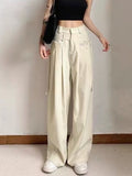 Pantalon femme taille haute étudiante rétro ample et décontracté style coréen, idéal pour le printemps, confortable et facile à assortir.