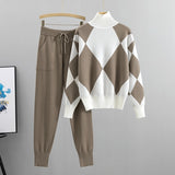 Getadme-Women sweater suits sets Autumn winter thick soft knitted sets pullovers +long Pant Casual 2PCS Track Suits
