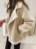 Getadme-Autumn Winter Women's Coats New Casual Loose Patchwork Outerwear Harem Korean Vintage Crop Pockets Lambhair Jacket Women