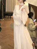 Getadme Long Dress Women Elegant Spring Folds Fashion Evening Party Lady Vestido Vintage Summer French Loose Dresses Female Clothing