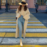 Getadme-Chic Split Woolen Dress Women Sexy Autumn Winter Turtleneck Loose Long Knitted Vestido Women Clothing Elegant Pullovers Knitwear