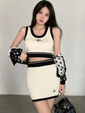 Vintage Knitted 3 Piece Set Women Long Sleeve Cardigan Coat + Camisole + Bodycon Mini Skirts Sets Spring Three Piece Skirt Suits