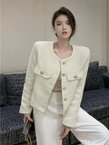 High Quality Fashion Small Fragrance Tweed Jacket Coat Women Korean Elegant Coats 2023 New Spring French Vintage Outerwear Top