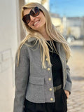 TRAF 2023 Women Fashion Jacket With Metal Button Female Vintage Spring Coats Turndown Collar Jacket Coat Ladies Chic Outerwear