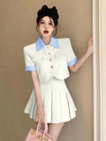 Small Fragrance Suit Women's 2023 Summer New Elegant Fashion OL Two Piece Set Women Jacket Coat + Pleated Skirt 2 Piece Outfits