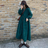 Getadme Korean style Vintage Women Oversize Maxi Dress Corduroy Lady Long Sleeves Dresses Spring Autumn Single Breasted Vestidos