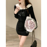 Getadme Elegant 2 Piece Dress Set Women Casual Knitted Sweater + Mini Skirts Female Autumn Y2k Clothing Korean Fashion Suits Chic