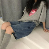 Wide-leg Denim Shorts Women's Summer Solid Color Knee-lengt Shorts High Waist Blue Loose Slim Casual Straight 5 Point Pants