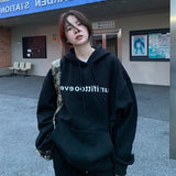 Women's Letter Print Loose Hoodies Sweatshirts Vintage Autumn Winter Unisex Style Clothes Female Warm Oversize Hooded Pullover