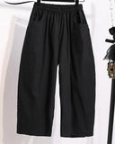 Getadme-Women's Retro Japanese Work Style Cropped Pants Neutral Loose Elastic Waist Large Lantern Wide Leg Pants Streetwear Women