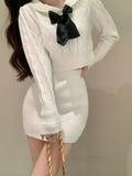 Getadme Elegant 2 Piece Dress Set Women Casual Knitted Sweater + Mini Skirts Female Autumn Y2k Clothing Korean Fashion Suits Chic