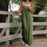 Getadme-Cotton Linen Solid Color Overalls Pants Loose Wide -footed Casual Jumpsuit For Women Clothing Plus Size Summer Tourism