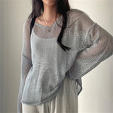 Getadme- Full Sleeves Pullovers Hollow Out Sweaters Tops Sexy Women Fashion Casual Streetwear Chic Female Losse Sweaters Korean style