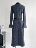 High Quality French Vintage Small Fragrance Two Piece Set Women Long Sleeve Top + Long Skirt Suits Fall Fashion 2 Piece Outfits
